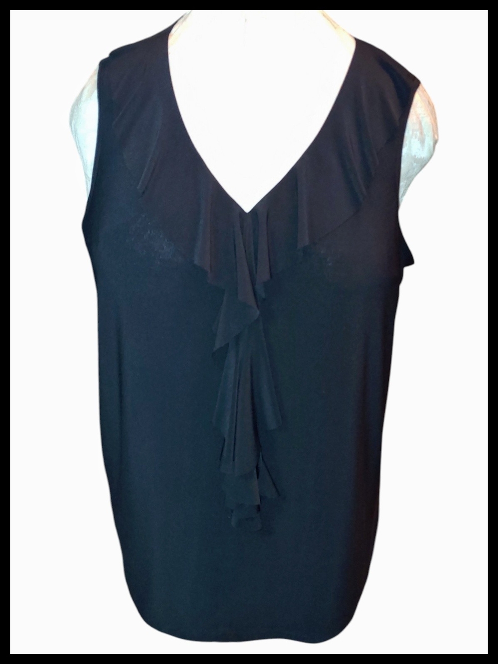 Black Sleeveless Ruffle V-Neck Top Dress Barn Woman